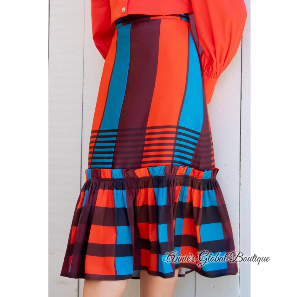 NWT ANTHROPOLOGIE Eva Franco Plaid Flounced Midi Skirt. Size 12 - Picture 3 of 16